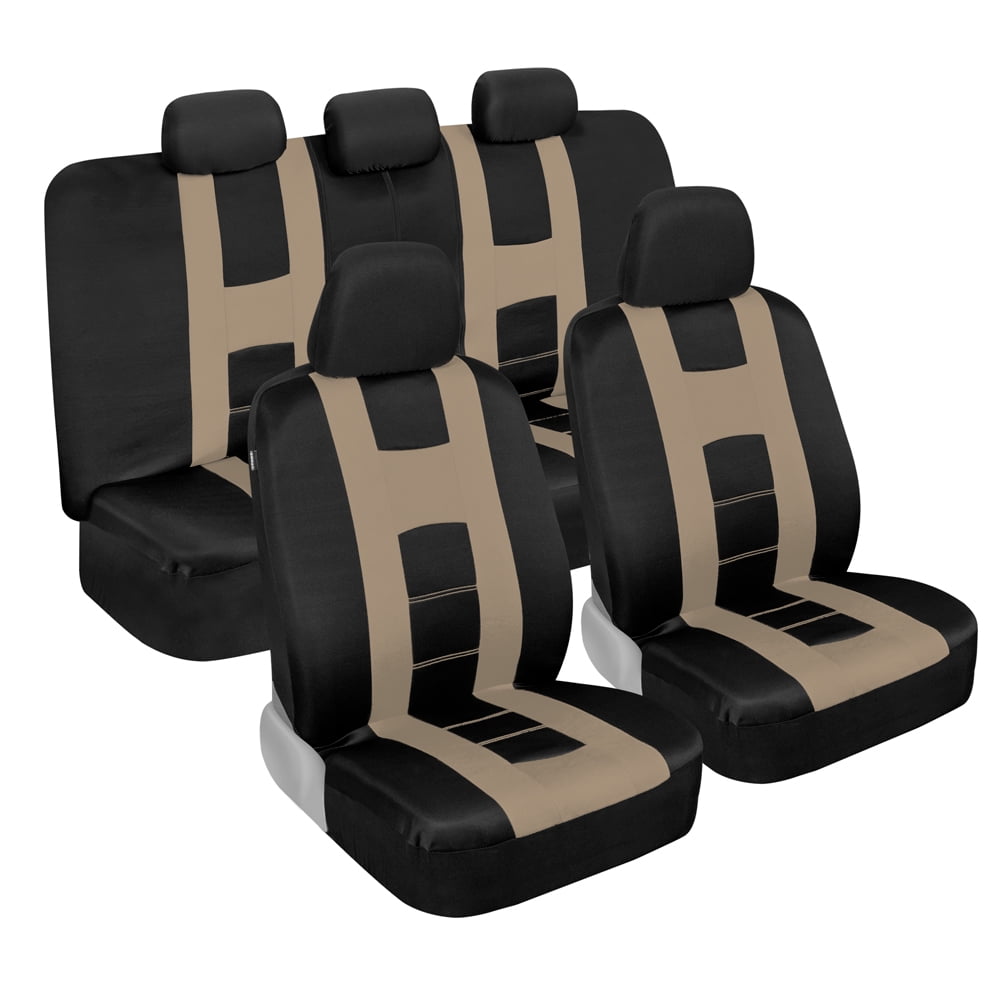 carXS Forza Series Beige on Black Car Seat Covers, Full Set Front and