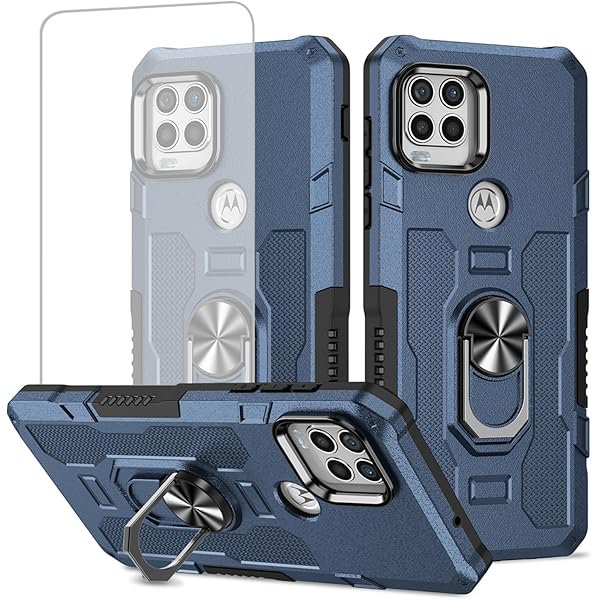 wonima11 Case for Moto G Stylus 5G 2021/Motorola G Stylus 5G 2021 XT2131 Case with Tempered Glass Screen Protector, Metal Ring Magnetic Kickstand Phone Cover for Motorola Moto G Stylus 5G 2021 Blue