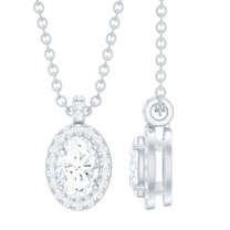 Rosec Jewels Oval Shape Moissanite Pendant Necklace with Halo for Women (D-VS1 Grade), 18K White Gold