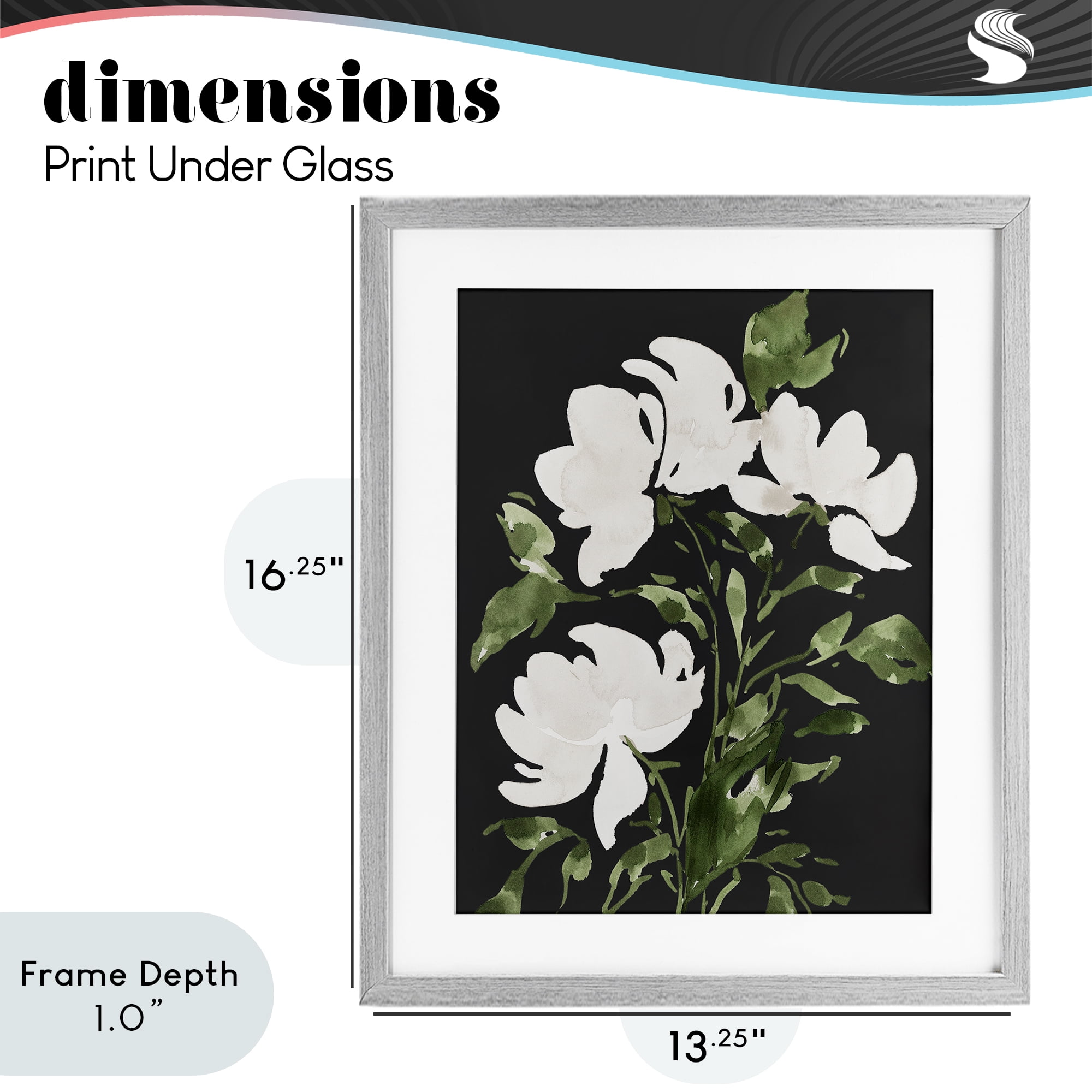 Stupell Industries White Over Black Floral Gray Framed Print Under Glass, design by Lucille Price