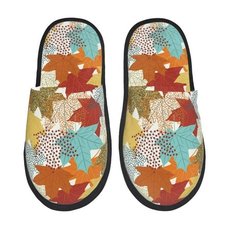Balery Fall Maple Leaves Slient Indoor Furry Fleece Comfort House Shoes Soft Non-Slip Home Shoes Cotton slippers House Slippers-- Large