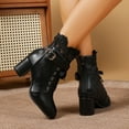 thumbnail image 4 of Ankle Boots for Women Sexy Lace Splice Leather Block Heel Pointed Toe Back Zipper Lace up Vintage Buckle Ankle Strap Booties, 4 of 8