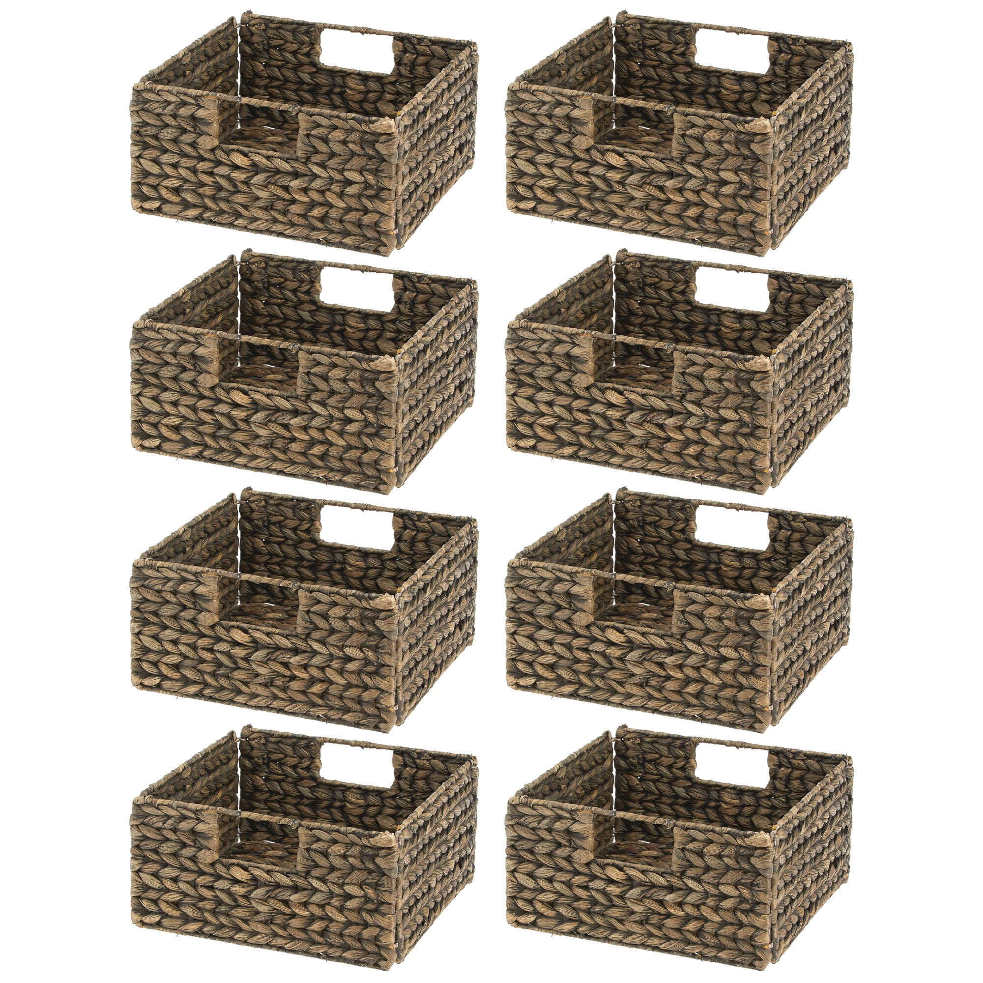 mDesign Woven Hyacinth Kitchen Basket Organizer with Handles, 8 Pack, Brown Wash