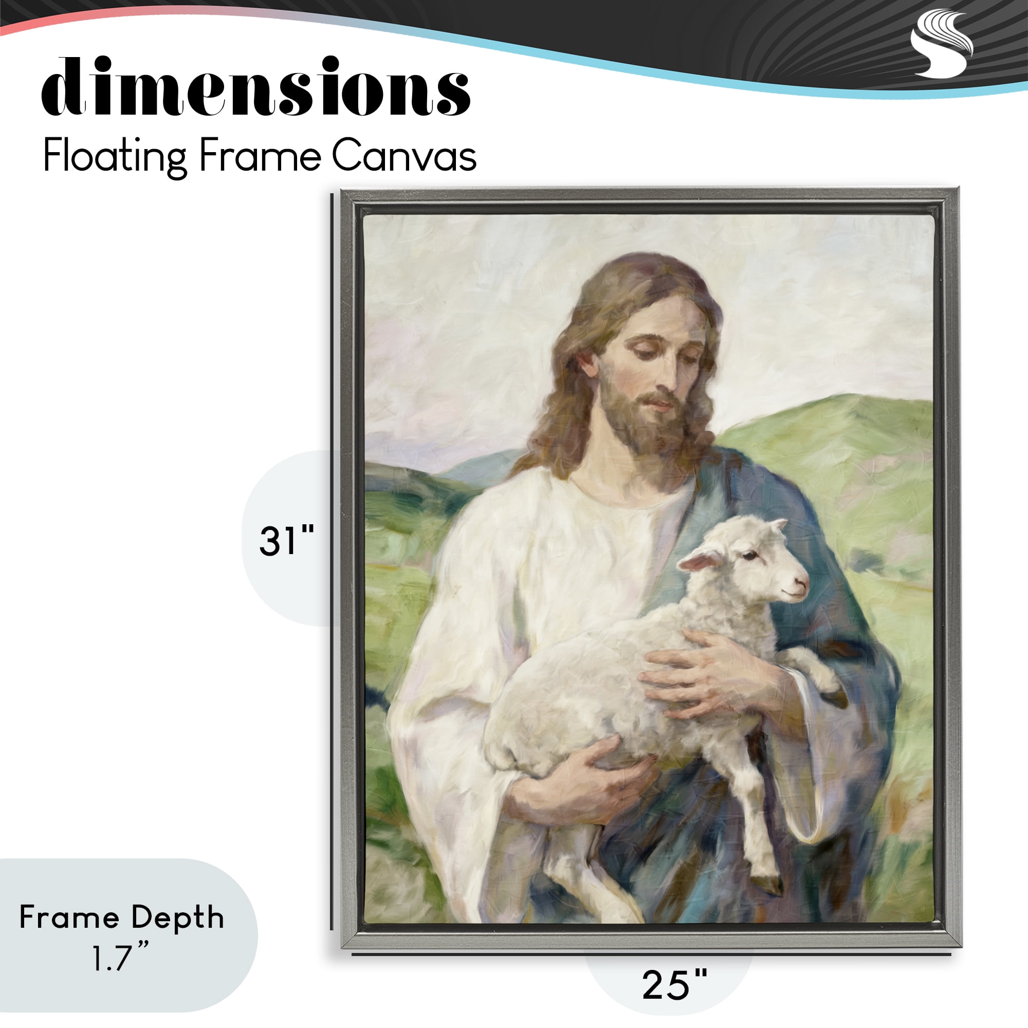 Stupell Industries Little Lamb & Spiritual Figure Gray Framed Floater Canvas Wall Art, design by Kim Allen