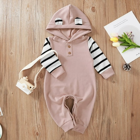 

Sodopo Baby Pajamas Newborn Infant Baby Boys Girls Soild Stripe Bear Ears Romper Jumpsuit Outfits Boy Girl Pajamas Bodysuit Toddler Jacket
