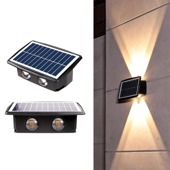 MMJ Solar Lights Outdoor Wall Mount Up Down Dual Head LED Sconce 3 Color Modes Dusk To Dawn IP65 Waterproof Black House Garage Garden Patio
