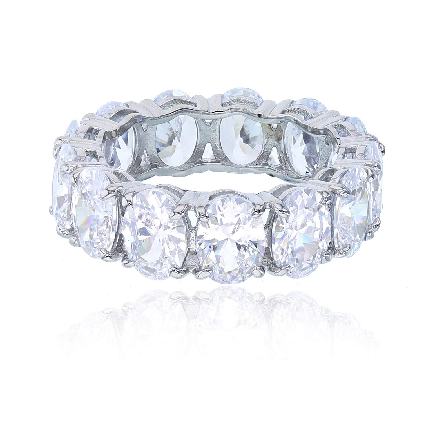 Eternity Band Ring for Women Sterling Silver 925 Rhodium Plated 2.50mm Princess Square Cut Eternity Band Simulated Diamond CZ Stackable Ring Engagement Band Sizes 6-9 Gold Ring for Women