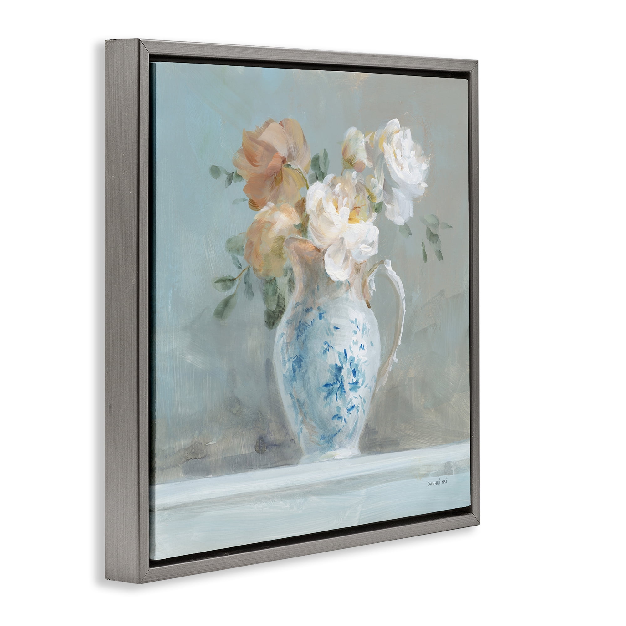 Stupell Industries Heirloom Floral Bouquet Botanical & Floral Painting Gray Floater Framed Art Print Wall Art, 25 x 25