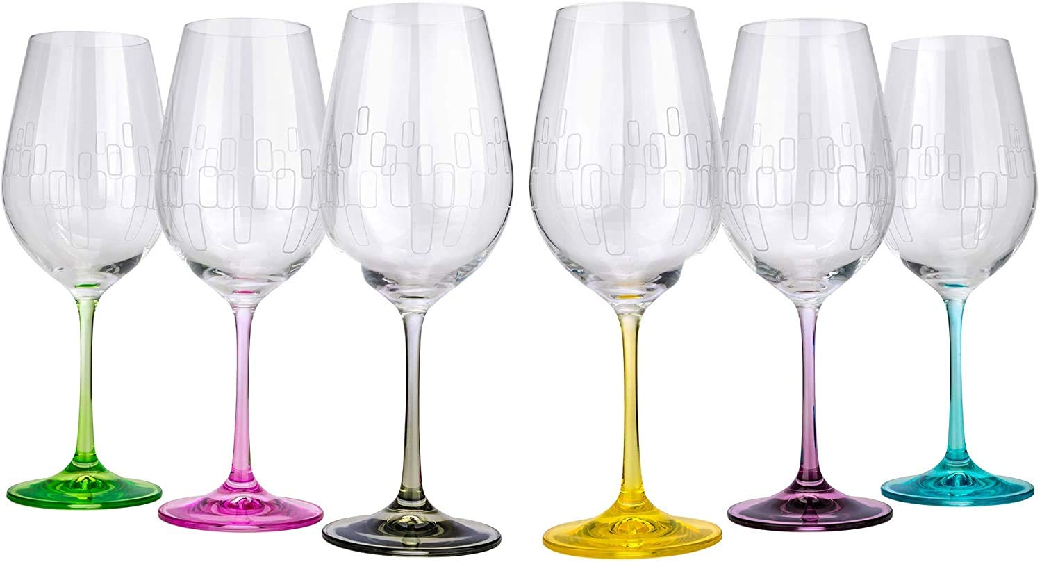 Set of 6 Multi Colored Rainbow Design Wine  Glasses - 15 Oz - image 1 of 2