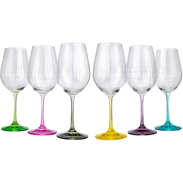 Set of 6 Multi Colored Rainbow Design Wine  Glasses - 15 Oz