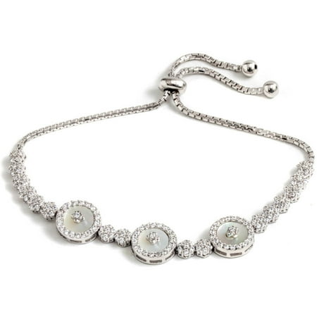 Pori Jewelers CZ Sterling Silver Multi-Circle Friendship Bolo Adjustable Bracelet