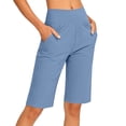 thumbnail image 3 of Asxite Womens Shorts High Waisted Solid Pocketed Yoga Calf Length Stretchy Firm Summer, 3 of 5