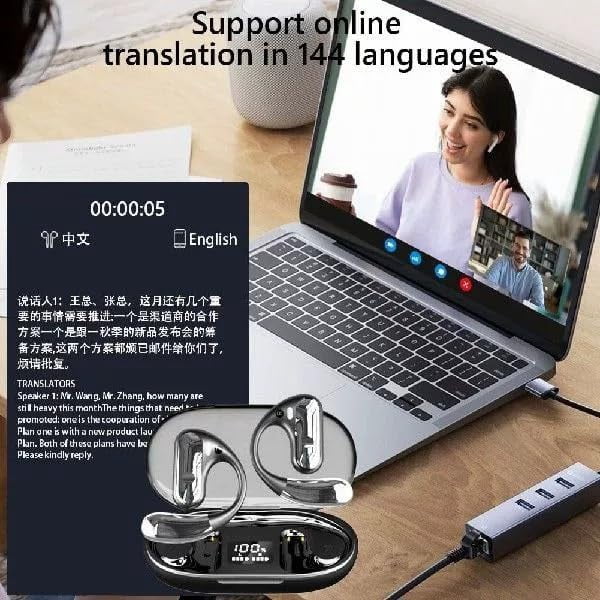 AI Language Translation Earbuds, 3-in-1 AI Translator Earbuds Real Time for 144 Languages, Wireless Bluetooth Headphones, Translator Device with APP fit IOS and Android for Travel, Business, Learning