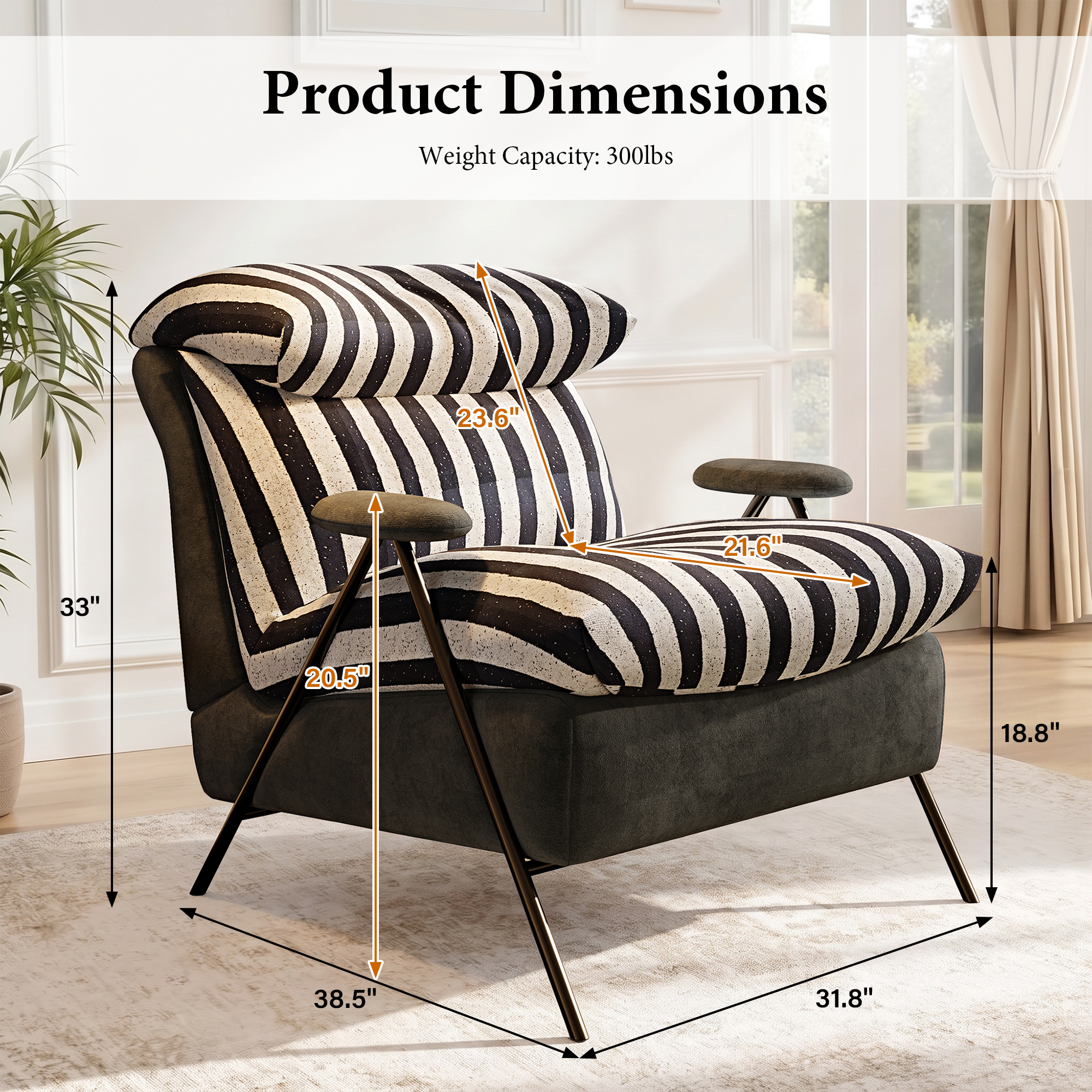 Aukfa Zebra Stripe Accent Chair, Modern Upholstered Armchair with Thick Padded Seat and Back for Living Room & Bedroom