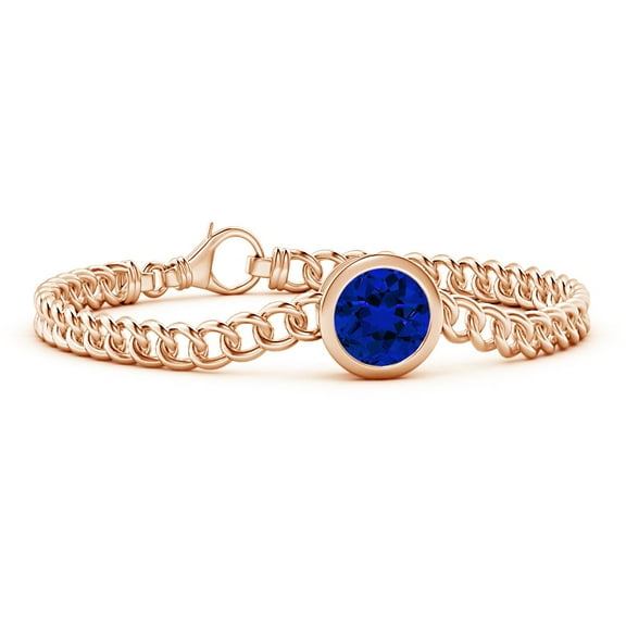 ANGARA Lab Grown Bezel-Set Round Blue Sapphire Chain Bracelet for Women in 14K Rose Gold (Size-10mm) | September Birthstone, Anniversary, Jewelry Gift for Women | Lab-Grown Blue Sapphire Bracelet