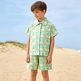 thumbnail image 2 of ANINEO Boys Summer Outfit Sets Tropical Beach Theme Short Sleeve Lapel Shirt And Shorts Comfy Casual Two Piece For Kids Versatile Child Clothes Sets, 2 of 5