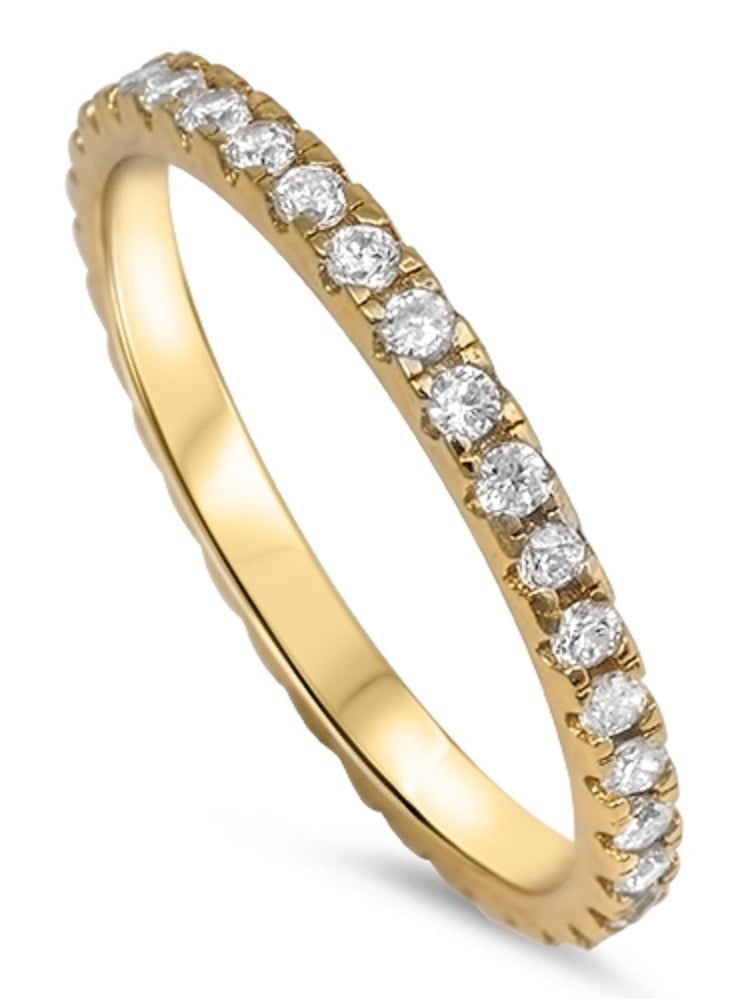 Tone Plated Sterling Silver 925 CloseoutWarehouse Half Way Eternity Round Cubic Zirconia Ring Yellow Gold 