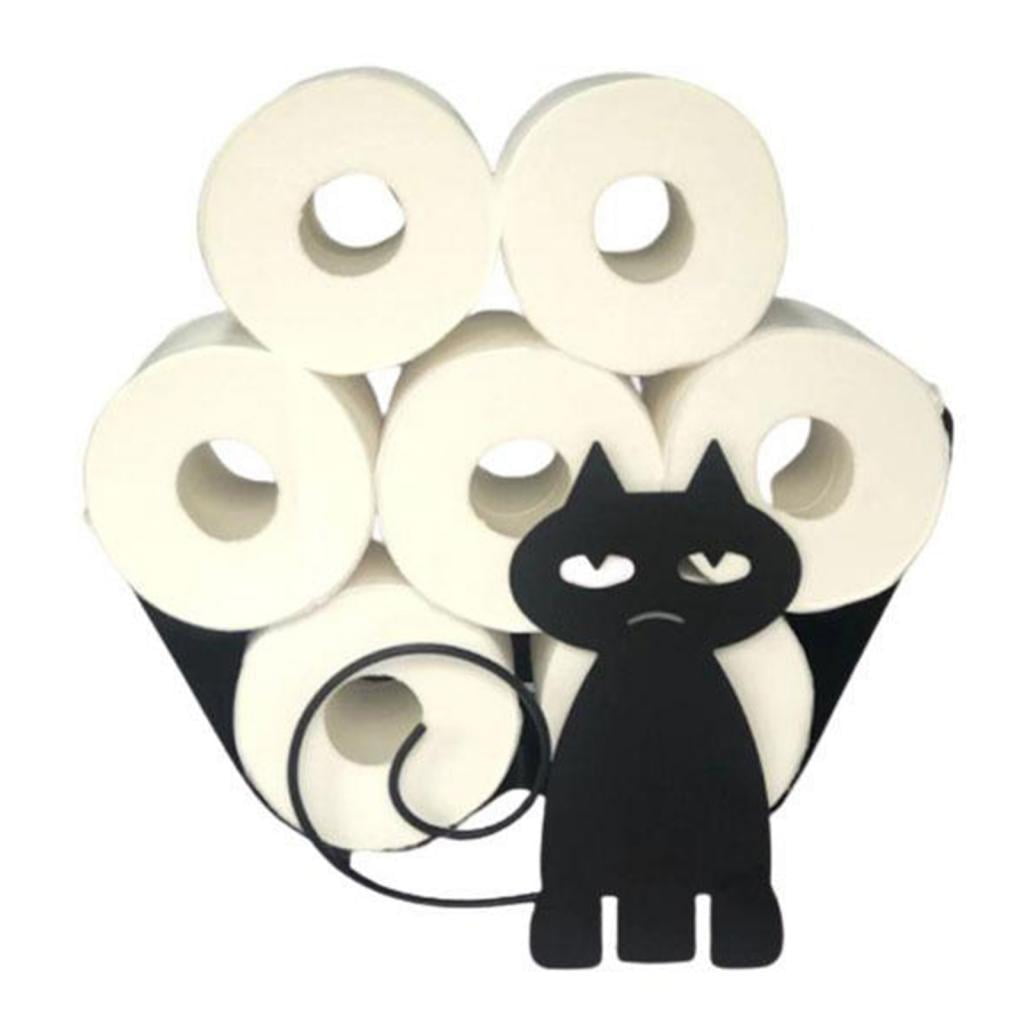 Fiocias Cat Decorative Toilet Paper Holder - Free-Standing Bathroom Tissue Storage Black