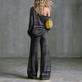 thumbnail image 4 of vdgthytj 2 Piece Sets for Women Striped Long Sleeve off Shoulder Tops Wide Leg Pants Fall Casual Loungewear Outfits(Medium,Black), 4 of 6