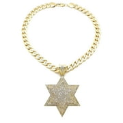 NYFASHION101 Stone Stud Podium Star Large Pendant with 11mm Cuban Chain Necklace, Gold-Tone/18"