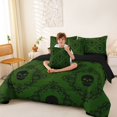 thumbnail image 4 of Homewish Hipple Sugar Skull 7-Piece King Bedding,Boho Damask King Bed in a Bag,Green,Halloween Horror Bed Set,Black Reversible, 4 of 8