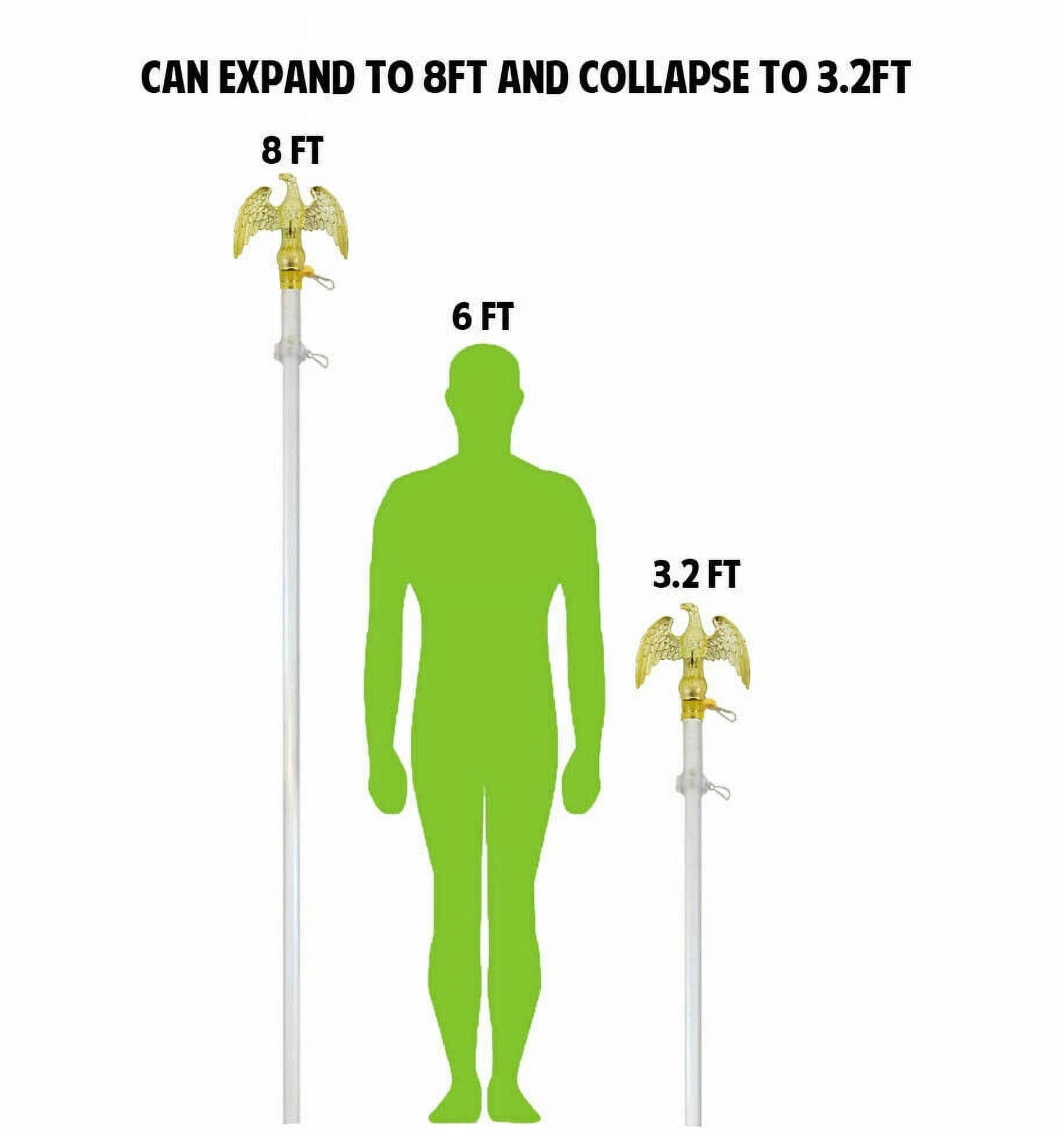 8ft Indoor Flag Pole Kit Eagle Topper 8' Telescoping FlagPole Kit with Base