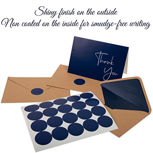 100 Navy Blue Thank You Cards with Envelopes & Stickers | Classy Thank You Notes Bulk Box Set | Large Professional Looking 4? x 6" Cards Perfect for Business, Graduation, Baby Shower & Wedding
