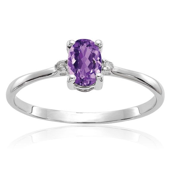 14K Solid White Gold Diamond Purple Amethyst Ring February Birthstone Jewelry