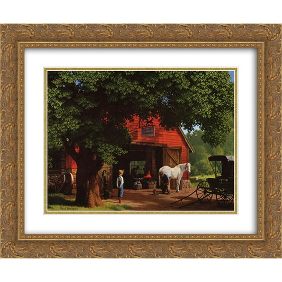 Horse and Buggy Days 2x Matted 24x20 Gold Ornate Framed Art Print by Paul Detlefsen