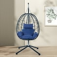 thumbnail image 3 of Egg Chair with Stand, Indoor Outdoor PE Wicker Hanging Egg Chair, Patio Swing Chair Basket Chair Hammock Chair with Stand for Bedroom Living Room Balcony, Navy Blue, 3 of 11