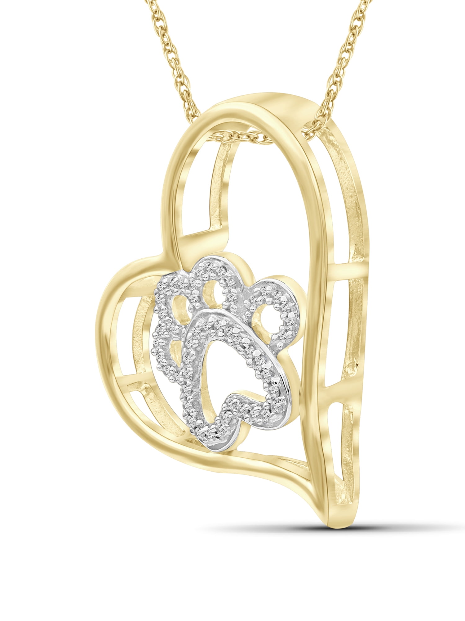 JewelersClub 1/7 Carat T.W. White Diamond 14K Gold Over Silver Paw Heart Pendant