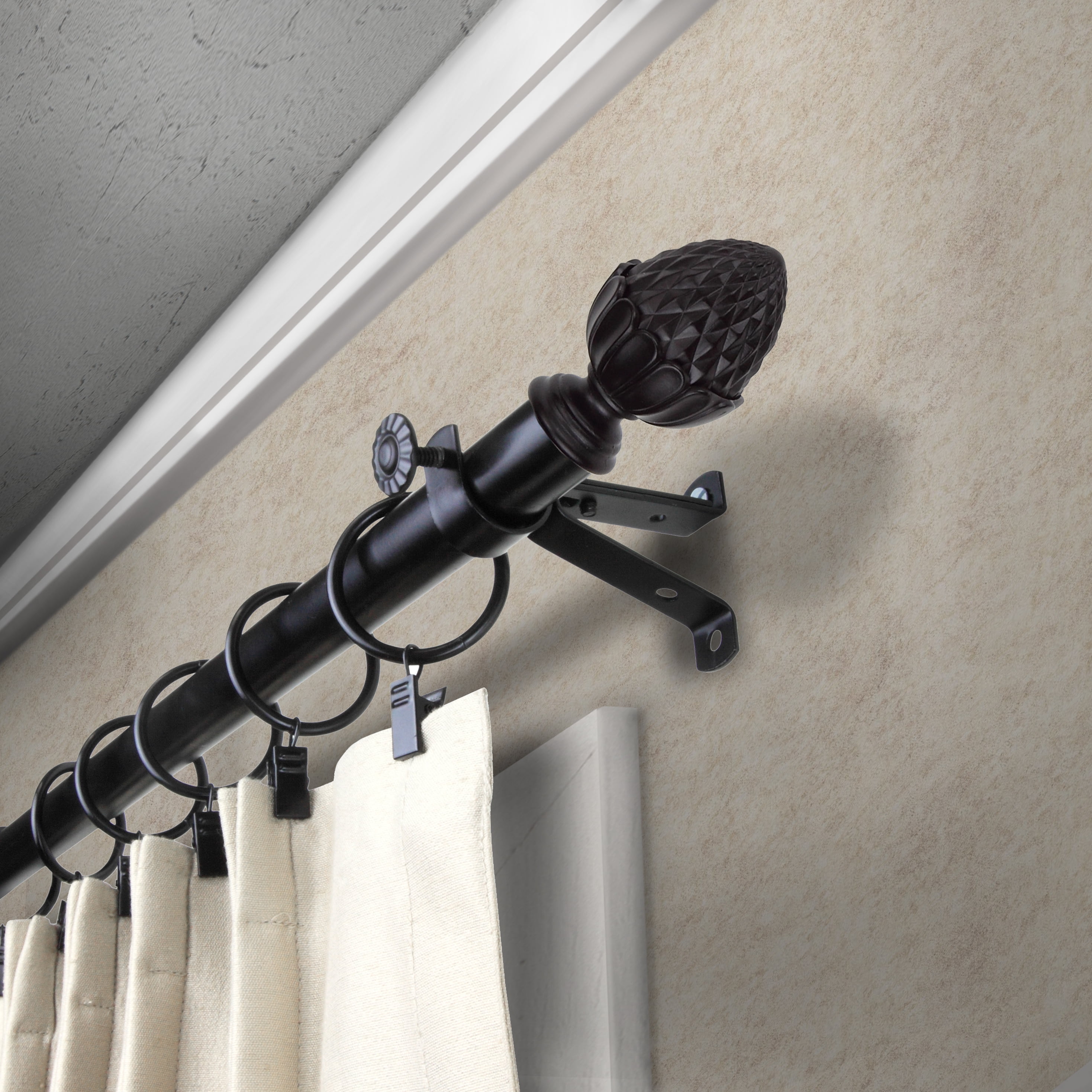 13/16" Dia Adjustable 66-120 inch Curtain Rod with Dagan Finials - Black,(4867-662)