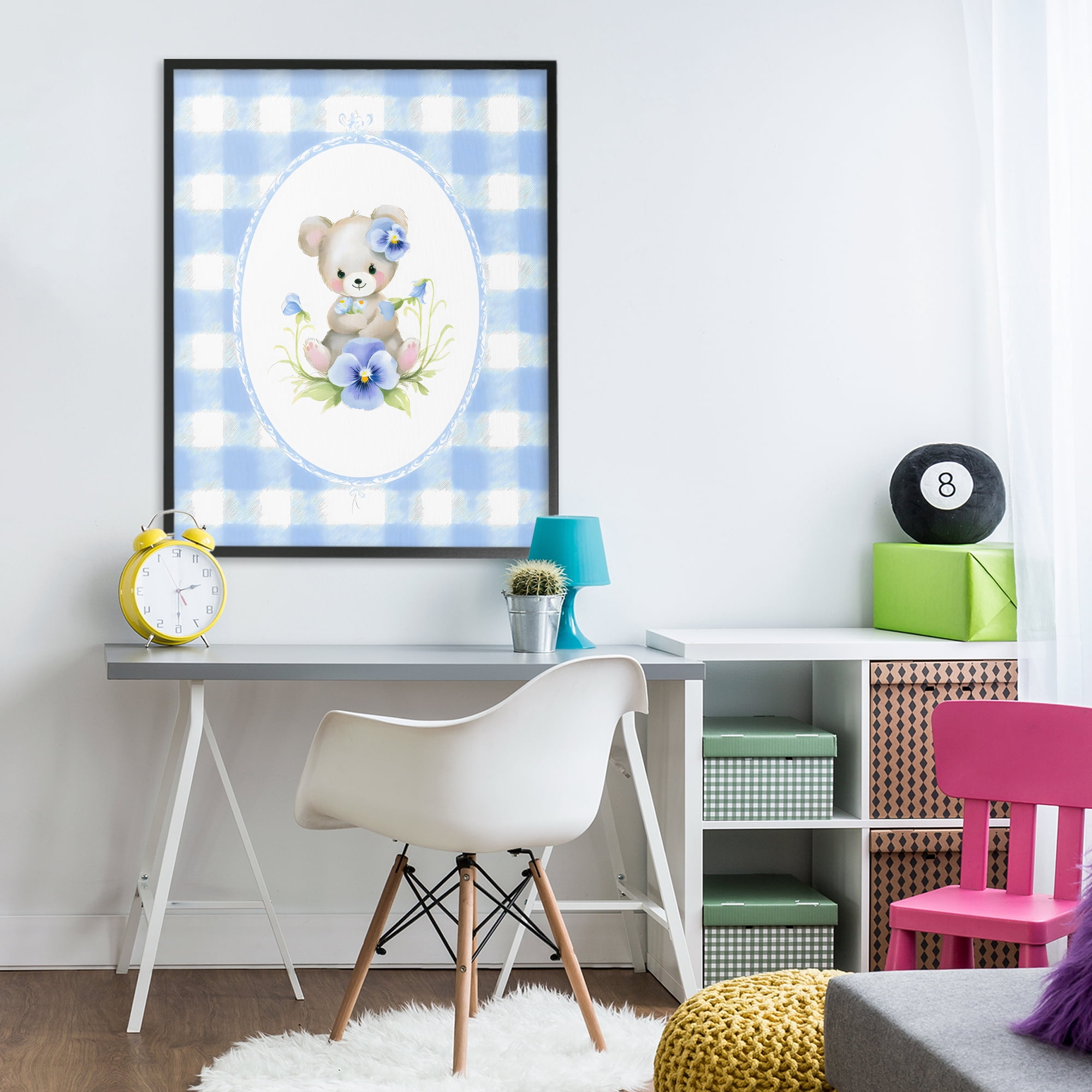 Stupell Industries Little Bear Blue Gingham Black Framed Giclee Art, design by Arlington Prints