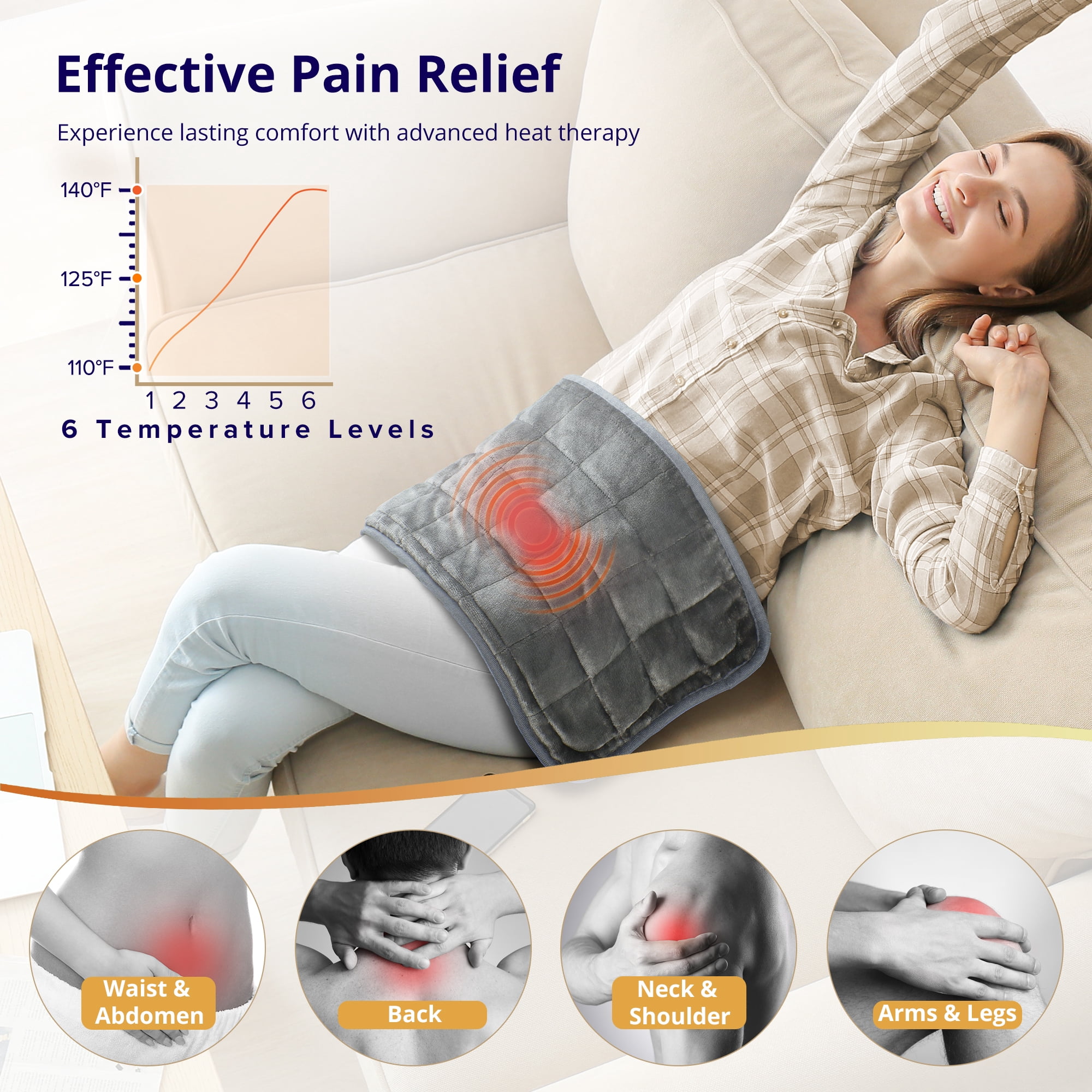 Heating Pad, Weighted Heating Pad with Massaging Vibrations, Massage Heating Pad for Back Cramps Shoulder Pain Relief, 6 Heat Settings & 4 Massage Modes, Gifts for Christmas, 24” x 12”