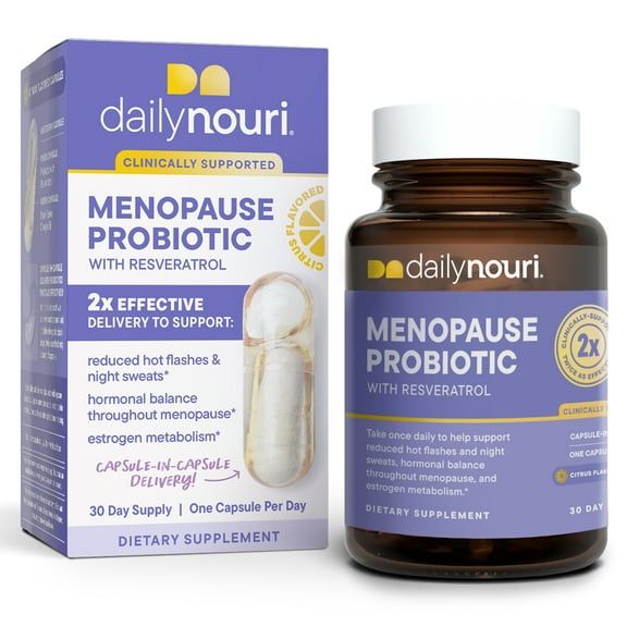 Daily Nouri Menopause Probiotic with Resveratrol & Vegan Ahiflower Oil Omega capsules, 30 Day Supply