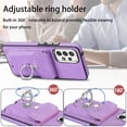 thumbnail image 6 of Compatible with Samsung Galaxy A32 5G Card Slot Back Case, 360 Degree Rotatable Ring Stand Plating Button PU Leather Support Magnetic Car Mount Phone Case Cover for Samsung Galaxy A32 5G, Purple, 6 of 14