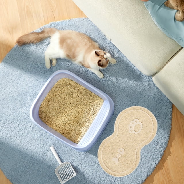 Xihbxyly Tapete para Gatos, Diseño de Pvc Antideslizante, Impermeable y Sostenible, Fácil de Limpiar, Versátil para Comederos y Areneros, Apto para Gatos y Perros, Tamaño 45 X 26 Cm.