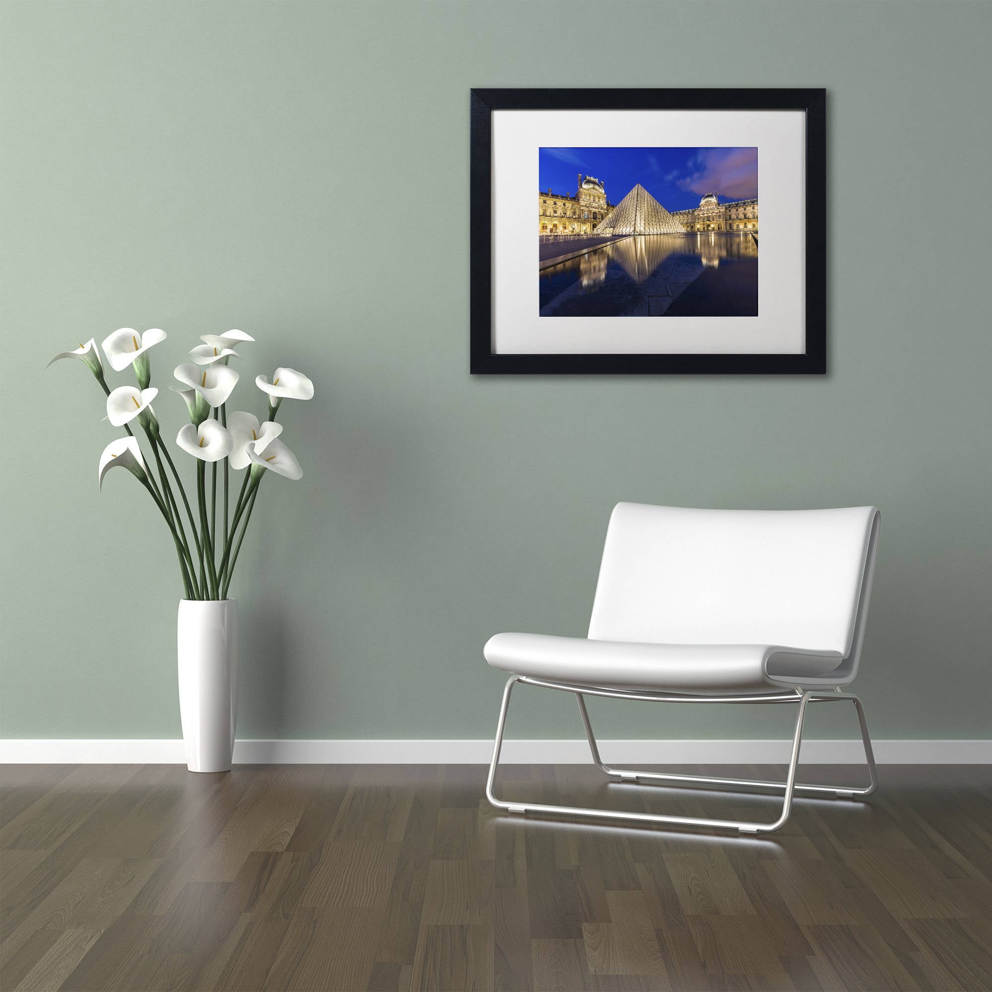 Trademark Fine Art "Golden Hour in the Louvre" Canvas Art by Mathieu Rivrin, White Matte, Black Frame