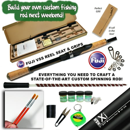 The Ultimate Custom Spinning Rod Building Kit 7 3-Piece med/light - Fuji - Complete with rod blank Fuji VSS Split Cork Grip all components thread finish epoxy scissors brushes rod bag & more