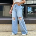 thumbnail image 4 of Wide Leg Denim Pants for Women with Pockets Ripped High Waisted Straight Leg Stretchy Loose Fit Jeans Pants Vintage Y2K Pull-On Pants, 4 of 5