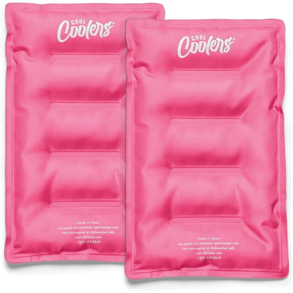 Cool Coolers by 2 Pack XL Soft Ice Packs for Cooler, Flexible Stretch Nylon, Lunch Box Packs, Large Reusable Freezer Hot Pink