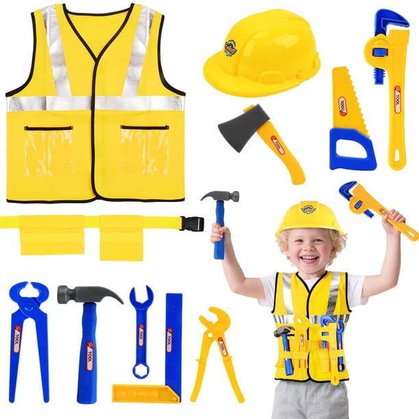 Juego de herramientas para disfraz de trabajador de la construcción Fantspati para niños, 11 piezas