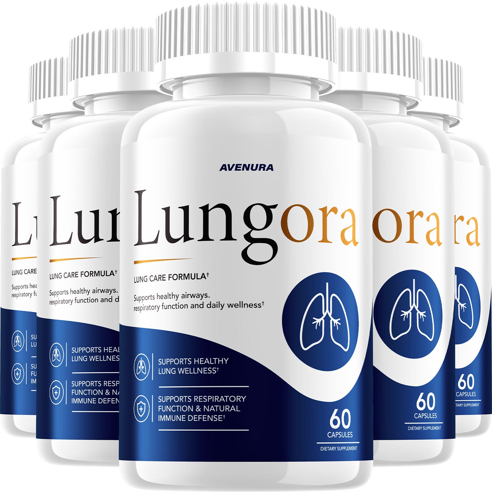 Lungora Capsules – Lungora Natural Blend Daily Breathing Wellness Support, 5 Pack, (60 Capsules Each Bootles, 300 Capsules in Total)