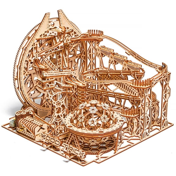 Wood Trick Wooden Marble Run 3D Wooden Puzzles for Adults to Build - 15x14 in - Electric Driven - Roller Coaster Wooden Model Kits for Adults to Build