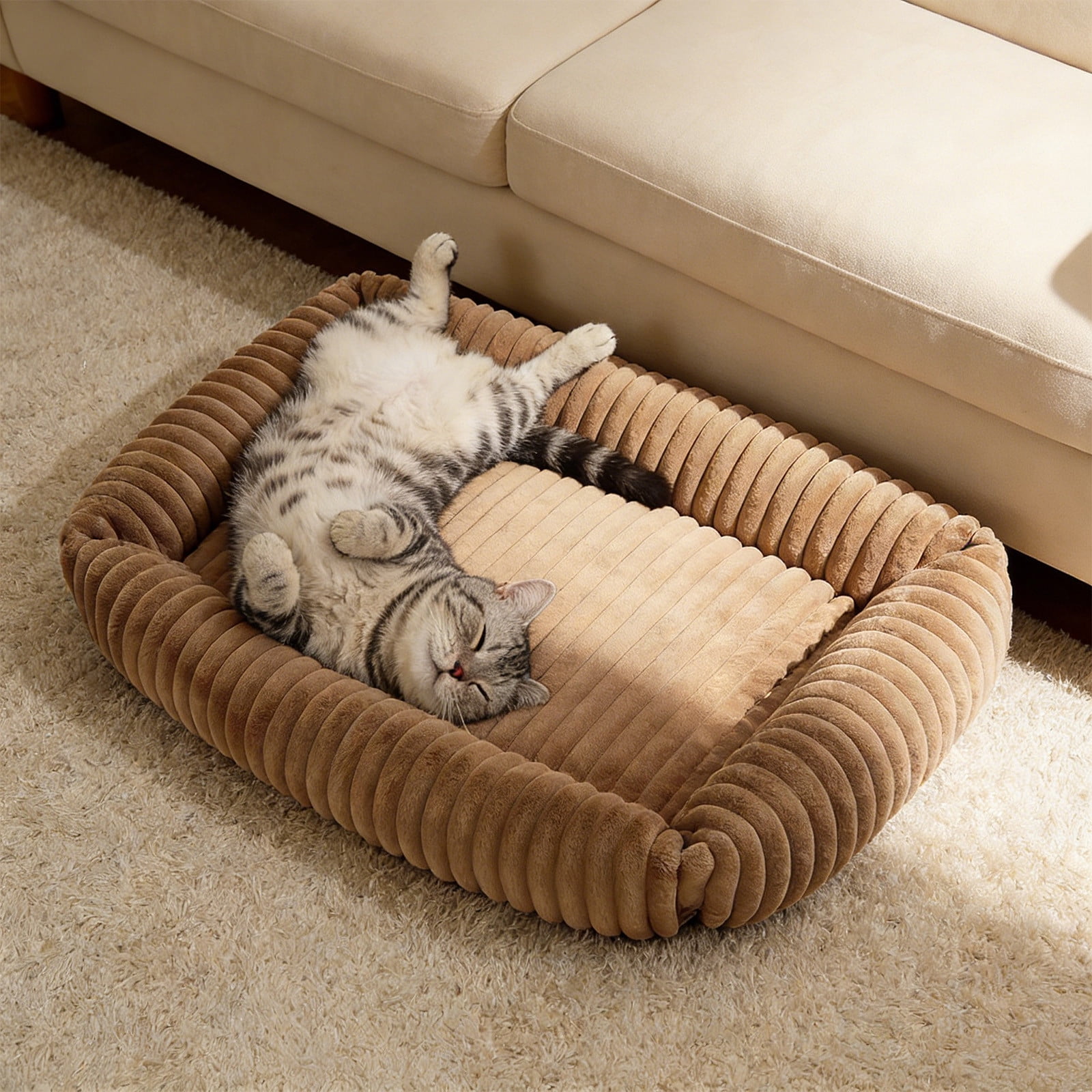 Orthopedic Dog Bed Plush Pet Sofa Bed Warm Crate Pad, Cozy Dog Cat Bed for Small Medium Large Dogs, Thick Cushion Washable Kennel Mat Non Slip Sleeping Bed Durable Comfort
