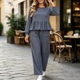 thumbnail image 3 of Asgosdo Women Two Piece Outfits Boho Grid Ruffle Long Sleeve Top and Wide Leg Pant with Pocket Casual Fall Winter Matching Lounge Sets, 3 of 6