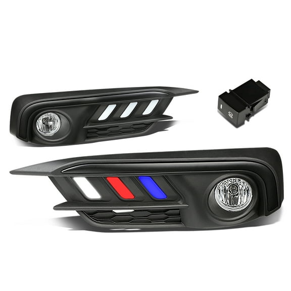 DNA Motoring FL-ZTL-241-CHRDBL For 2016 to 2017 Honda Civic Coupe Sedan LE EX Pair Running 3-Color LED DRL Fog Light Lamp Bezel Switch Bulbs