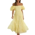 thumbnail image 3 of ZAXARRA Femmes Été Décontracté une Ligne Robe Courte Puff Manches sur Épaule Midi Plaid Robe, 3 of 6