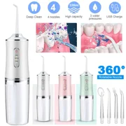 Portable Cordless Water Flosser – Rechargeable Oral Irrigator with 3 Pressure Modes, IPX7 Waterproof, 360° Nozzle Tips for Travel & Home Teeth Cleaning