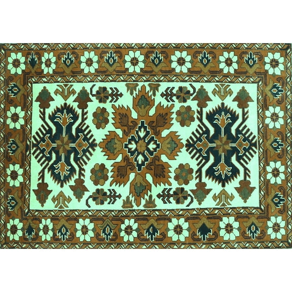 Ahgly Company Machine Washable Indoor Rectangle Persian Turquoise Blue Traditional Area Rugs, 5' x 7'